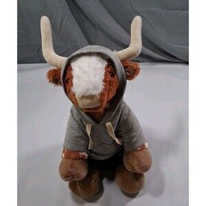 Build-A-Bear Longhorn Cattle Plush 14" Spotted Cow BAB Animal With Clothes